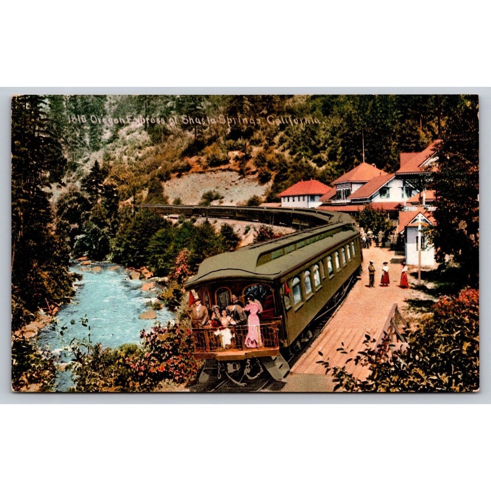 Vtg Postcard Shasta Springs CA Oregon Express Train Mitchell Southern Pacific RR